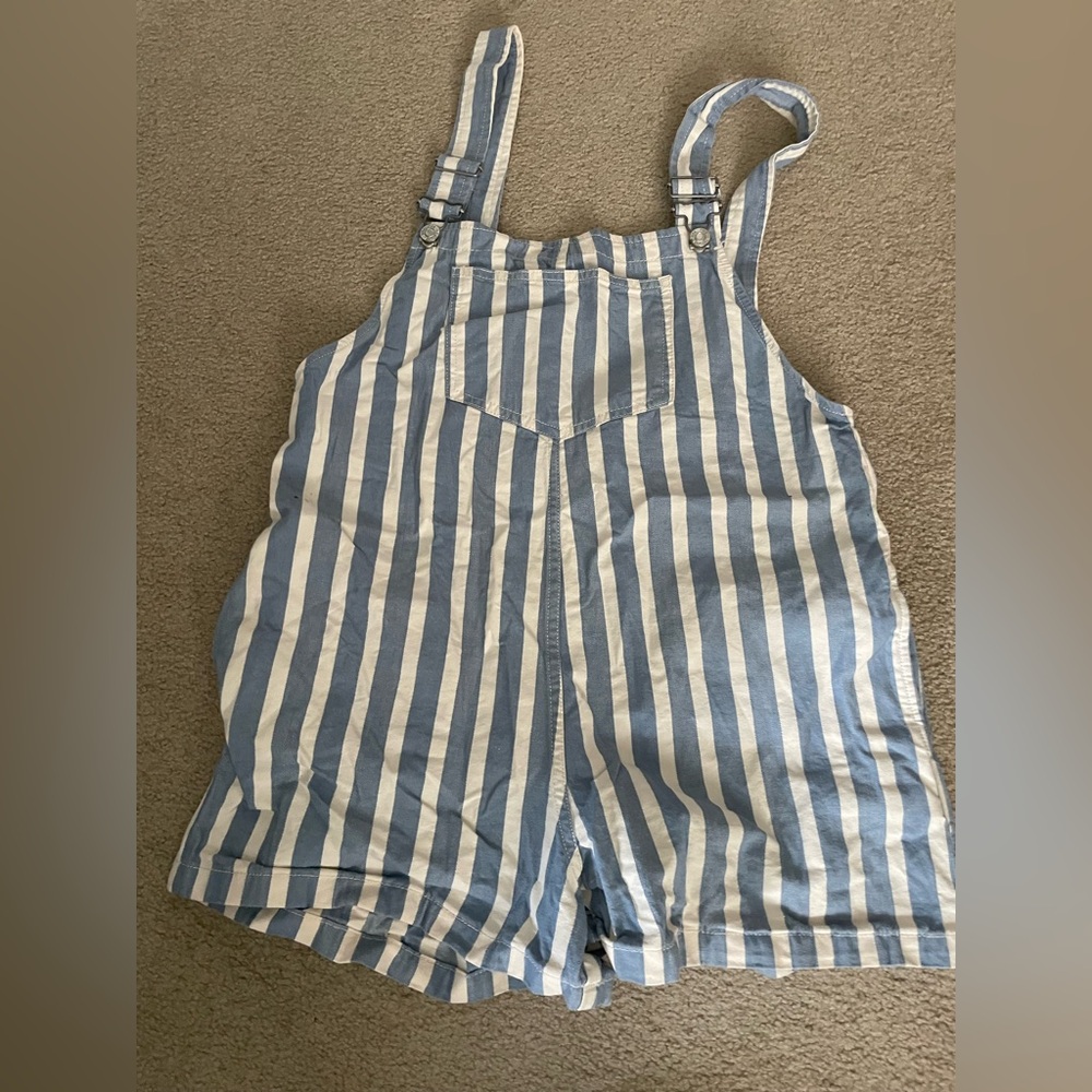 Zara women’s blue and white striped overalls